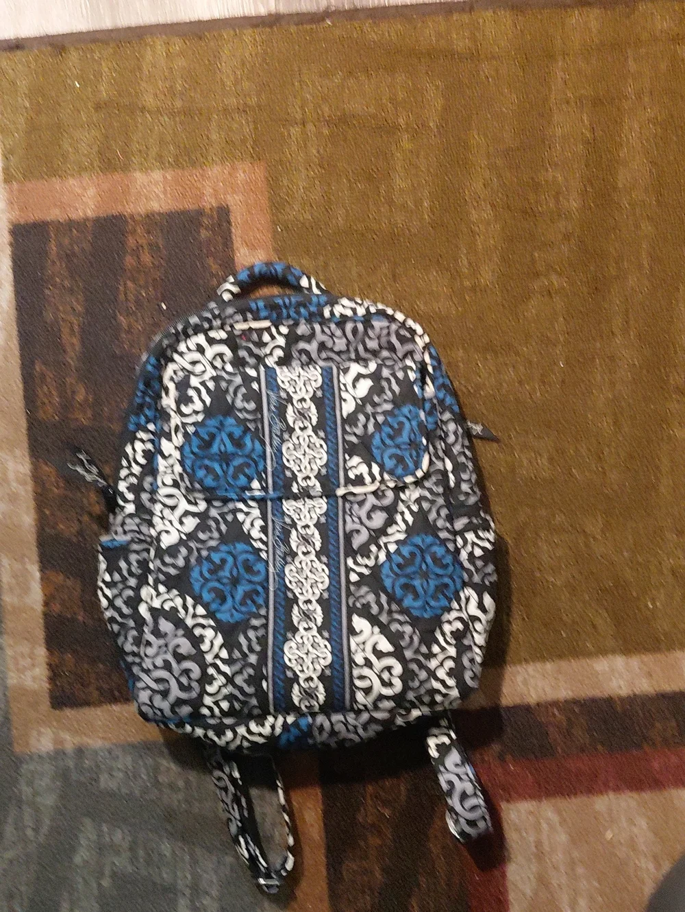Patterned Blue and Black Women's Backpack - Unbranded